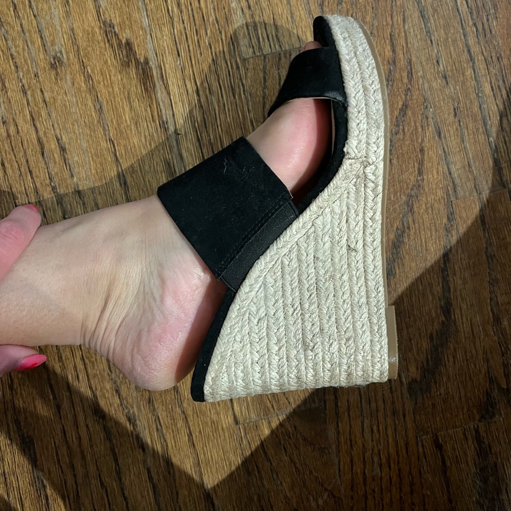 A new day black and tan wedge sandal